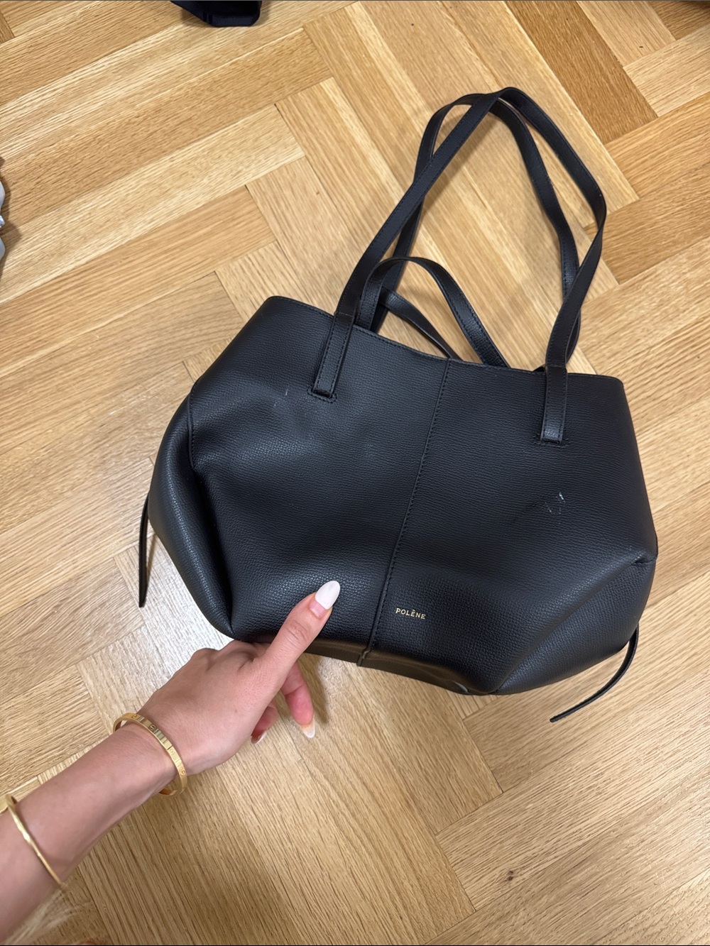 Polene Black Pebbled Leather Tote